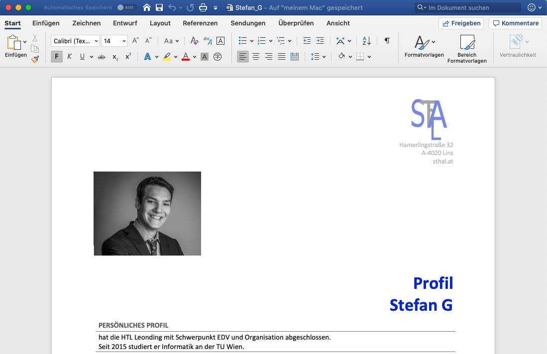 Lebenslaufexport in der SThAL Platform