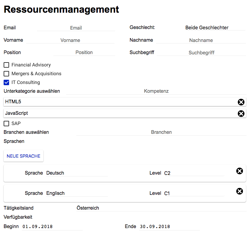 Suchansicht in der SThAL Platform